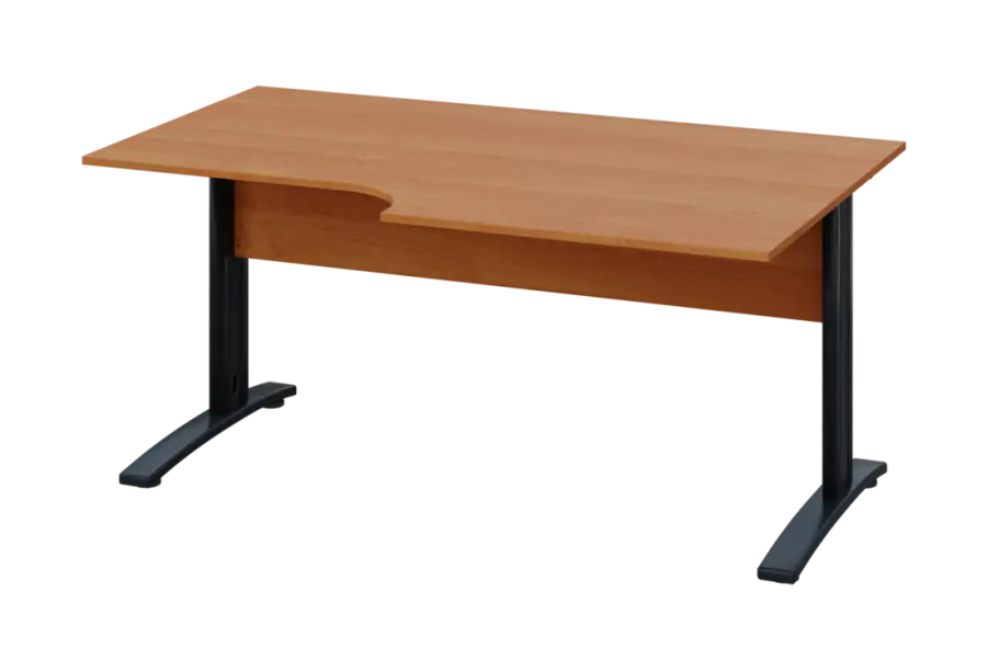 ERK 28 - 168 stůl kancelářský, rohový, pravý, kovová podnož černá, deska 25 mm, široký 1600 mm, olše jantar